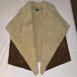 Cozy Chaps Faux Shearling Brown and Cream Suede Open Vest Women's Size XL Cowboy